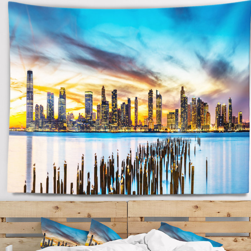 Tapisserie à coucher en jersey city at coucher de soleil, H 32 po x l 39 po