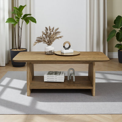 47 Inch Modern Living Room Coffee Table, Double-Layer Rectangular Coffee Table With Storage Function, Rounded Corner Design, MDF Material