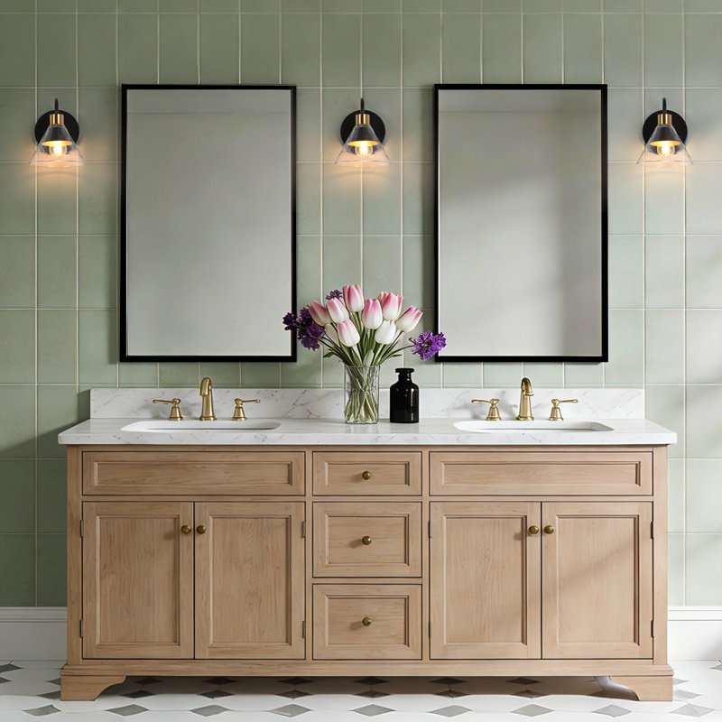 Applique murale pour salle de bain moderne à 2 lumières en or noir, Noir, H 7 po x l 6,5 po x P 6,5 po