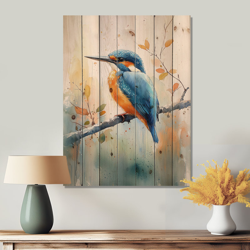 Très grand martin-pêcheur à la ferme - Décoration murale en bois d'oiseau - Sur bois de pin naturel