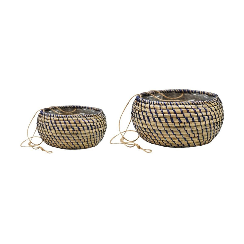 Hanging Seagrass Navy Planter Set of 2
