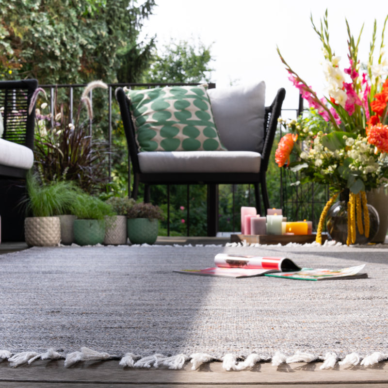 Nador Striped Area Rug, Anthracite, Rectangle 160 x 230cm