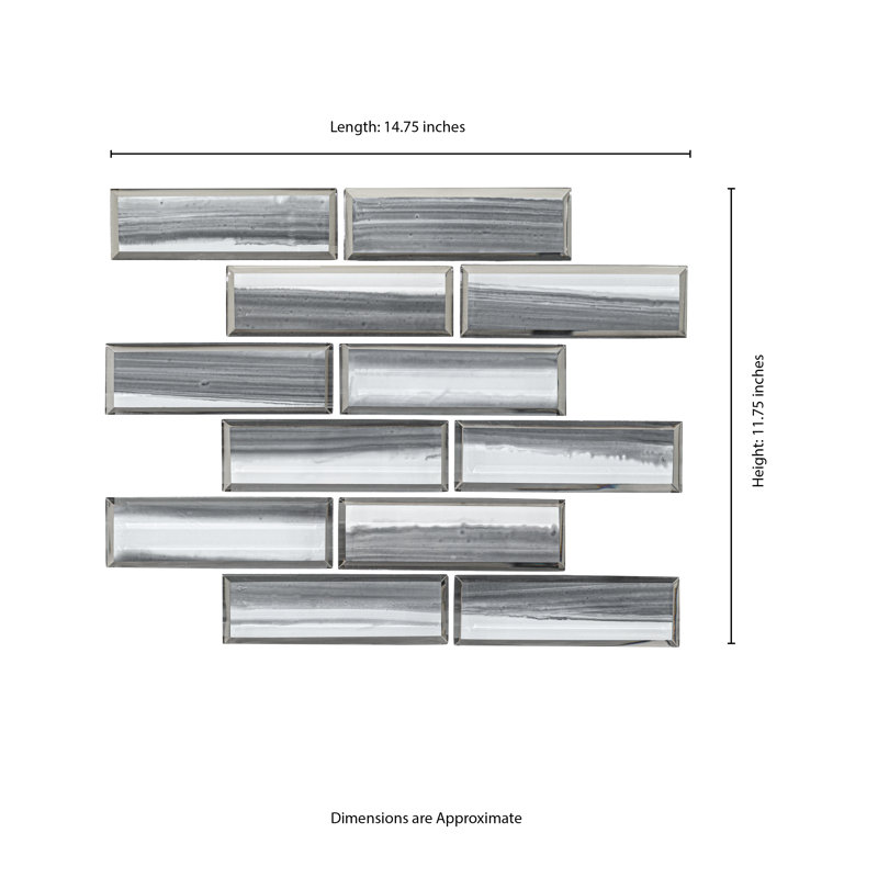 Rivella Kasumi Gris Subway 12 in. x 12 in. Glossy Glass Mosaic Wall Tile