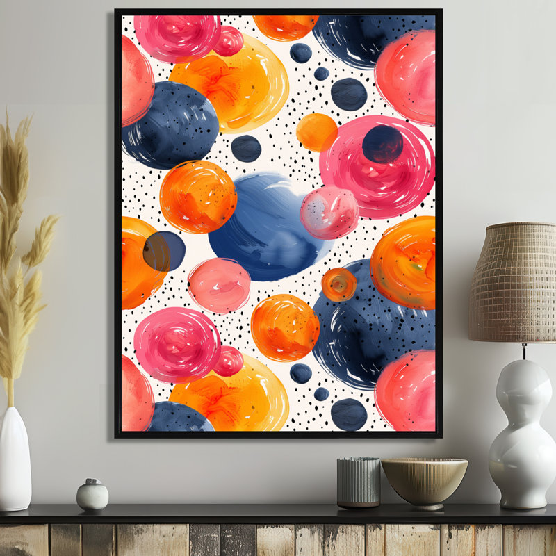 «Colorful Pink Blue Boho Bubble», reproduction d'art abstrait, Cadre flottant noir, H 12 po x l 20 po
