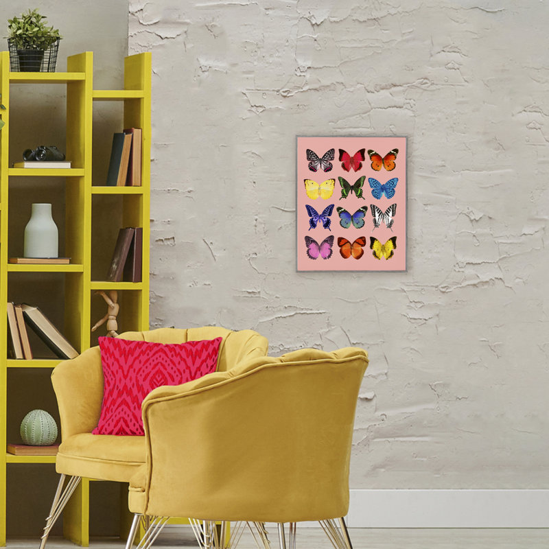 Estampe papillon sur giclée rose encadrée, design par Lish Creative, Estampe numérique Farmhouse, H 20 po x l 16 po