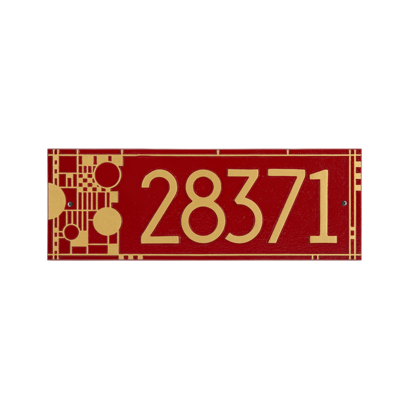 Frank Lloyd Wright Coonley, plaque moderne, standard, 1 ligne, Doré, Oui, Rouge / doré