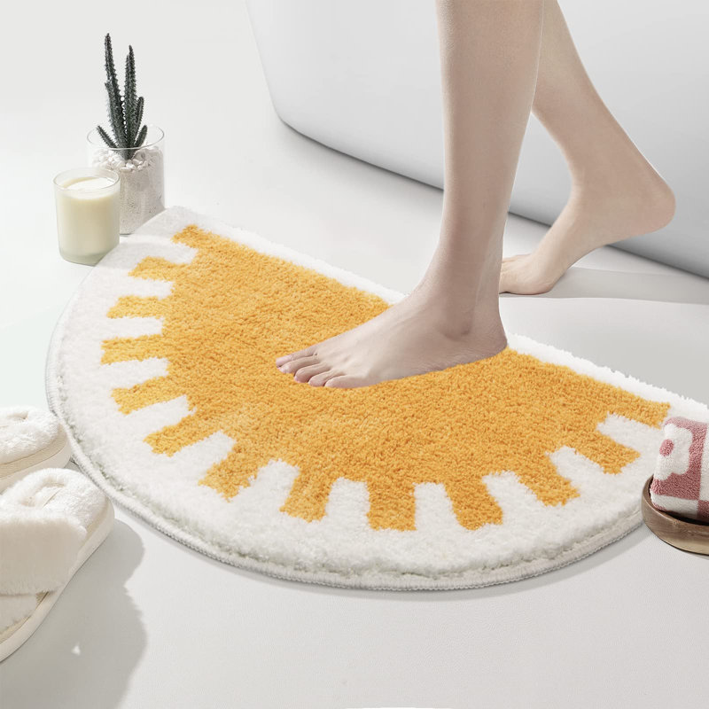 Tapis de bain Sun Sun, tapis demi-rond Boho, 32,7 x 17,7 pouces, jaune