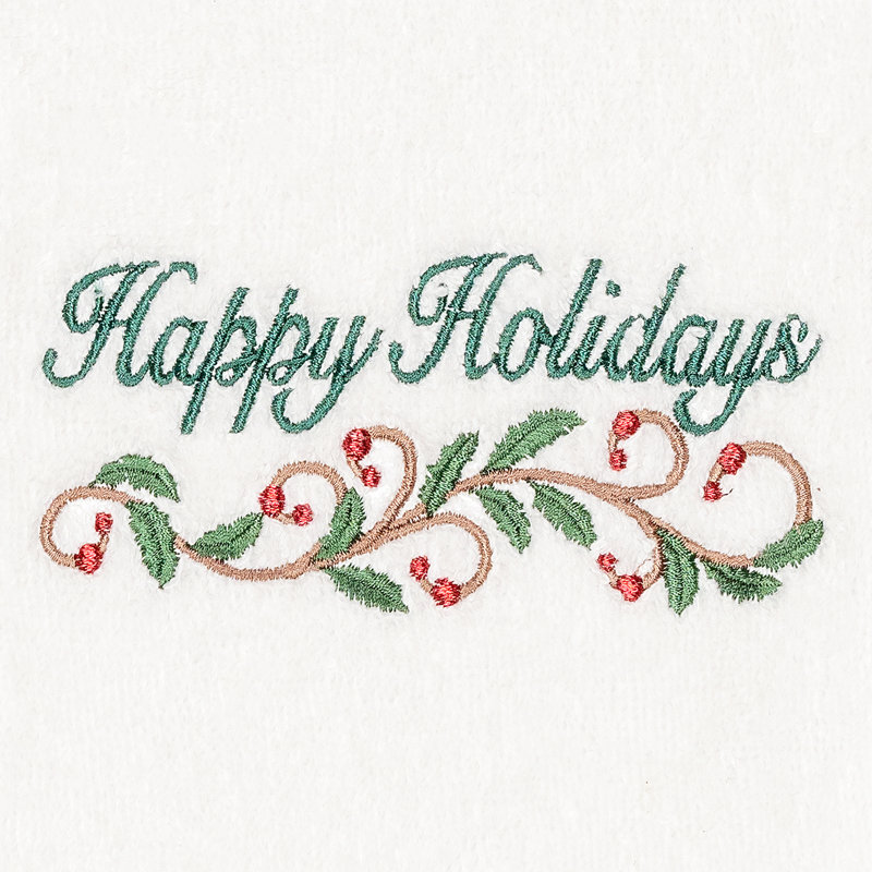 Christmas Happy Holidays Embroidered Luxury Turkish Cotton Hand Towel, White
