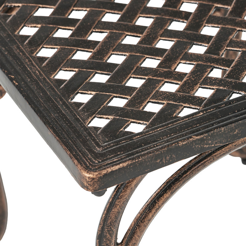 Kd Cast Aluminum Side Table Of 2 - 18" H Weathered Copper Classic Woven Center For Backyard And Patio 2Pcs Tables X W Antique Square Tabletop With Curly Legs Garden