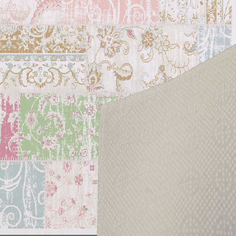 Tapis rose / vert / bleu en polyester fabriqué à la machine Margret, Rectangle 5 pi 3 po x 7 pi 7 po