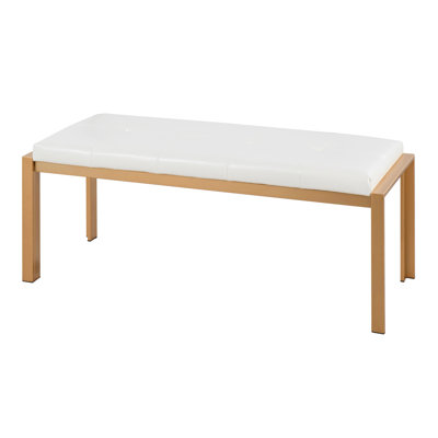 Contemporary Bench in Gold Metal and White Faux Leather