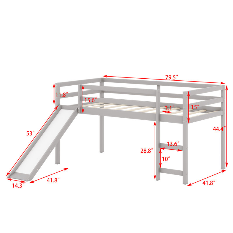Loft Bed With Slide, Gray