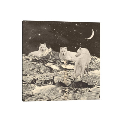 Giant White Wolves On Mountains by Florent Bodart - Print on Canvas