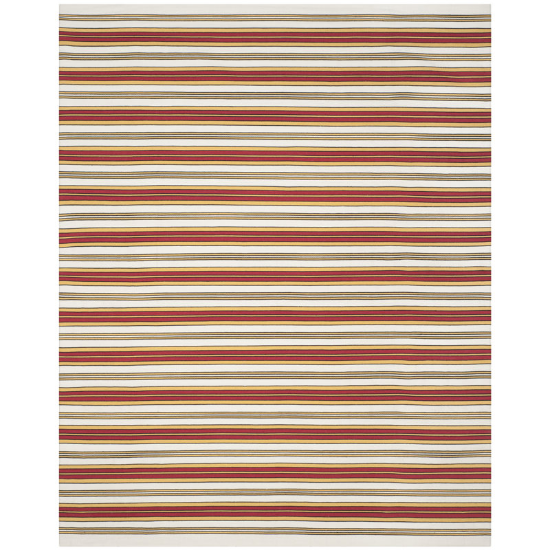 Racing Point Striped Area Rug in Terry White/Racing Red, Rectangle 9' x 12'