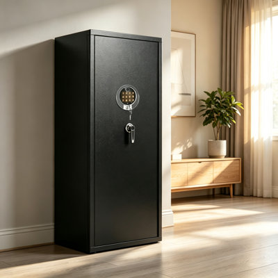 Gun Safe Cabinet, Holds 8‑10 Guns, Fingerprint Lock Safe, Black