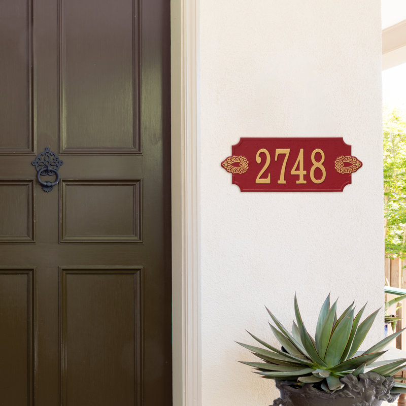 Sofia 1-Line Personalized Wall Address Plaque, Red/Gold, Yes