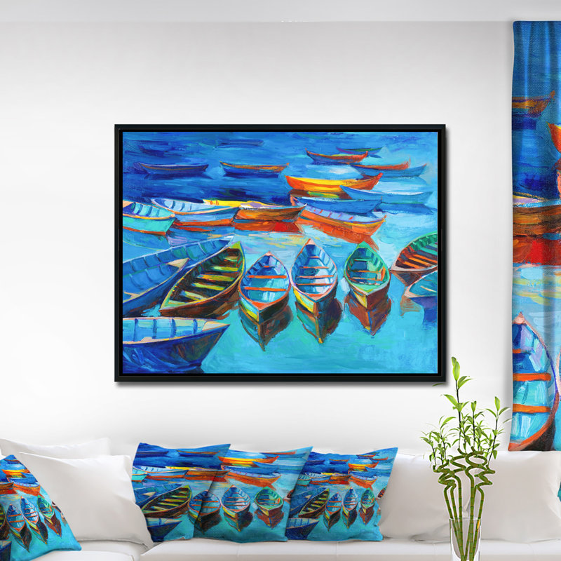 Paysage marin en mer bleue - reproduction d'art, H 30 po x l 40 po x P 1,5 po, Toile avec cadre flottant noir