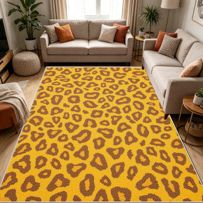 Tapis léopard brun jaune de 1 pièce, élégant tapis décoratif polyvalent, facile à nettoyer et à entretenir, meuble idéal pour la chambre à coucher, le salon, le couloir, le vestibule, le dortoir et le bureau afin de rafraîchir l'ambiance intérieure de votre maison