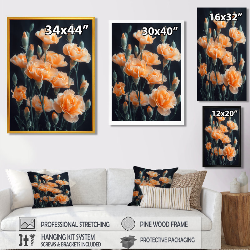 Monochromes jaunes et noirs, œillets, photo I - décoration murale œillets, H 20 po x l 12 po x P 1 po, Toile tendue