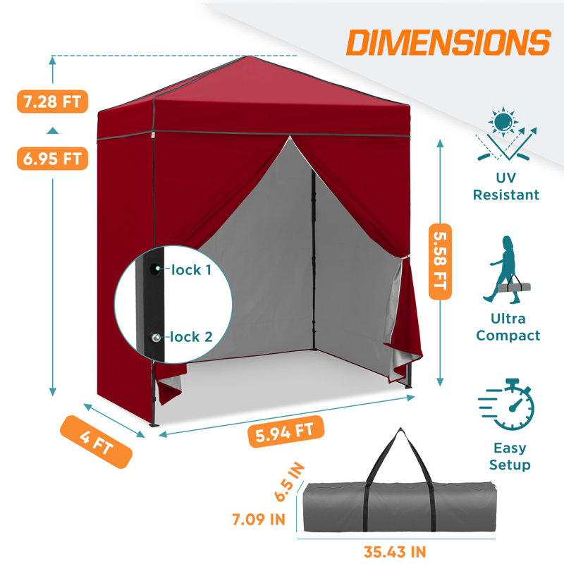 6x4 Canopy Tent, Heavy Duty Pop up Canopy with Sidewalls, Burgundy
