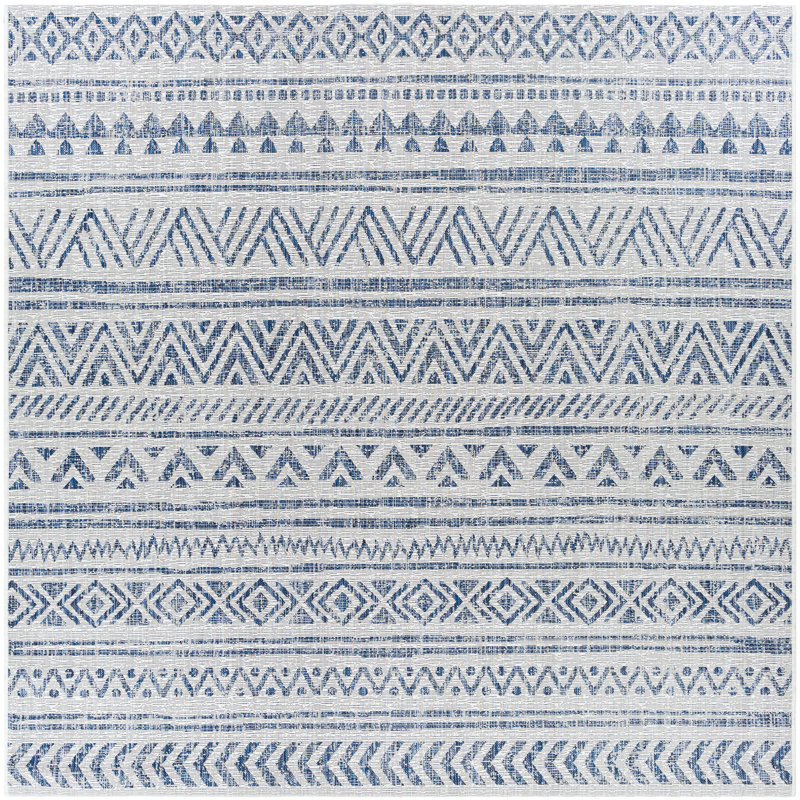 Tapis intérieur / extérieur tissé à la machine en denim / bleu marine / blanc Hongming, Carré 7 pi 10 po