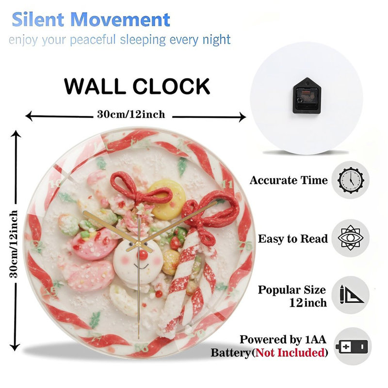 Avent - Bonbons - Assiette - Bonhomme de neige - Horloge murale moderne en verre 12 po