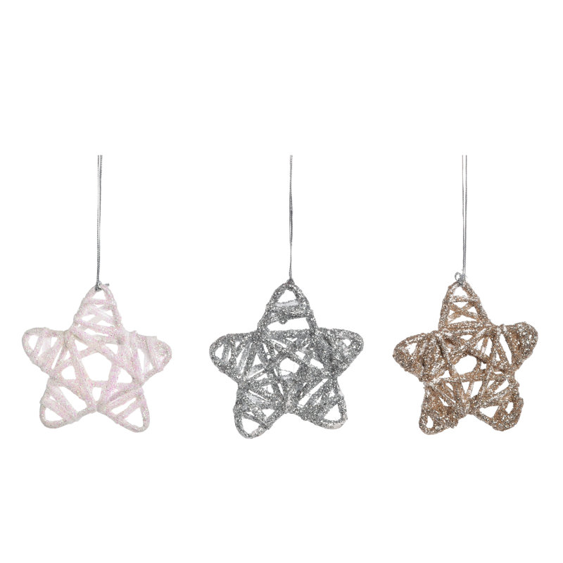  Ensemble de 3 décorations de Noël moyennes à paillettes naturelles