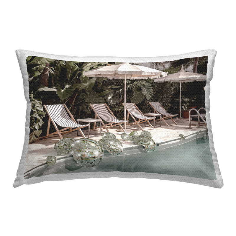 Coussin décoratif d'extérieur Glam Disco Poolside par Ziwei Li, Beige