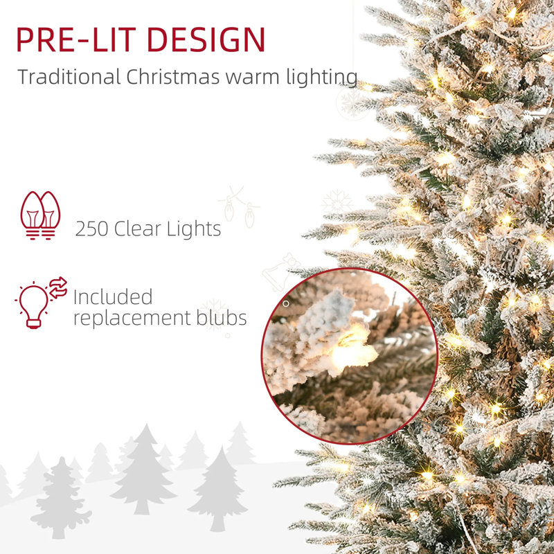 6 ft Pre Lit Arctic Fir Artificial Flocked Christmas Tree with Snow Branches 250 Warm White Lights
