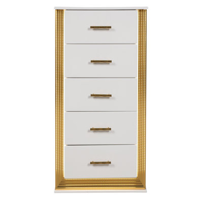 Contemporary Style 5-Drawer Chest Made with Wood & Gold Finish
