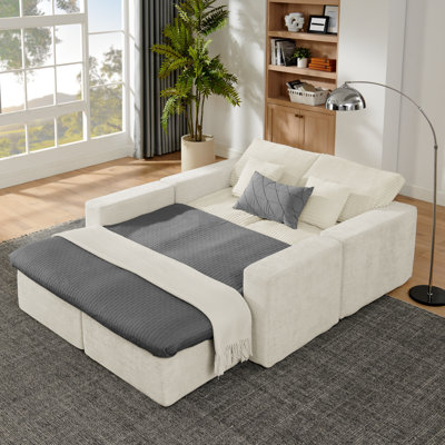 Canapé modulaire 142 po avec méridienne 142 po avec méridienne modulaire en forme de U et siège profond, sans assemblage requis pour le salon, beige