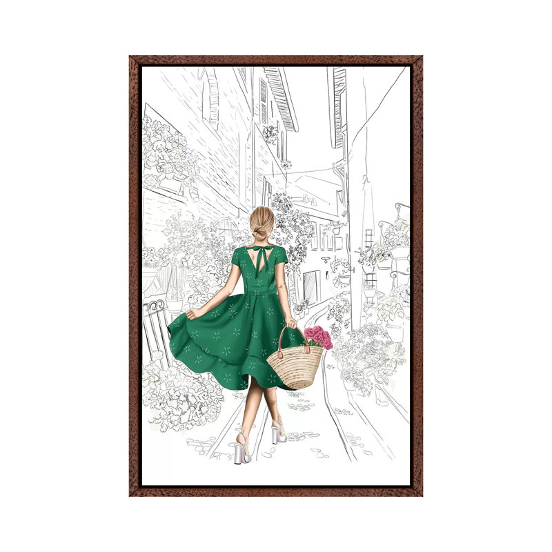 Alley Of Flowers by Elza Fouche - Painting on Canvas, 152.4cm H x 101.6cm W x 3.81cm D, Classic Brown Wood Framed