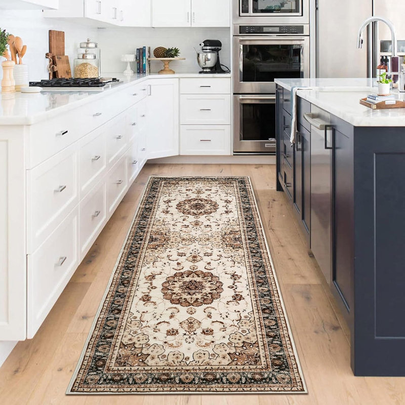 Boho Vintage Area Rug – Washable, Soft Gray Medallion Carpet with Non-Slip Backing for Living Room, Bedroom, Kitchen (Gray)