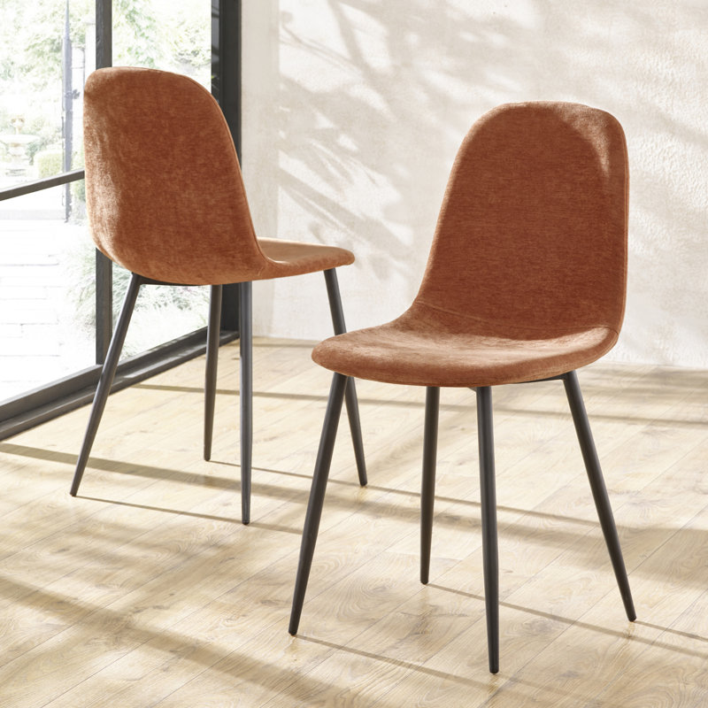 Sumra Set Of 4 Denim Blue Chenille Upholstered Dining Chairs, Orange
