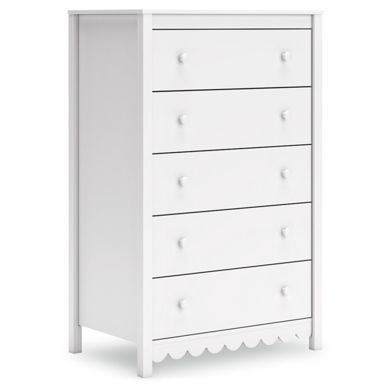 White Matte 5-Drawer Transitional Tall Dresser