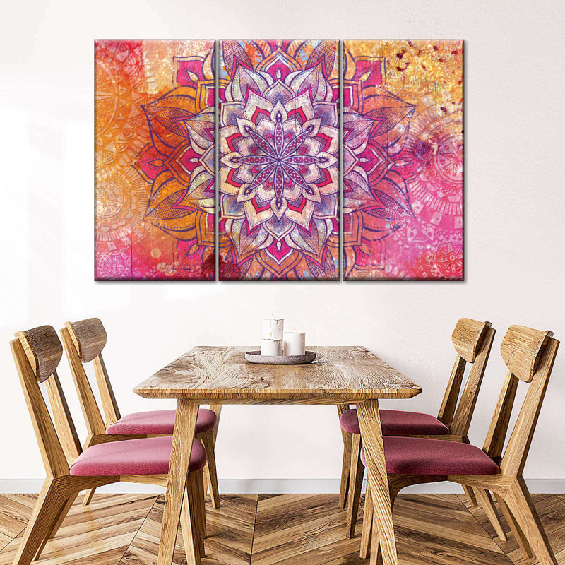 Ensemble de 3 pièces mandala en fleurs sur toile par NirvanaDesigns, H 24 po x l 38 po x P 1,25 po
