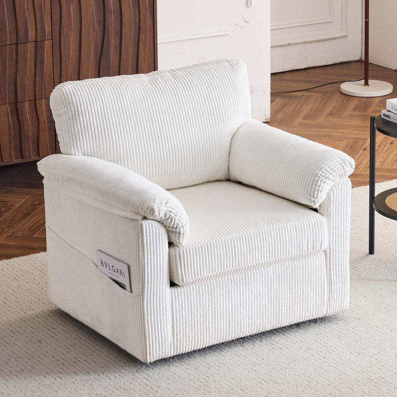 Comfortable Plush Corduroy Swivel Armchair for Various Rooms, White