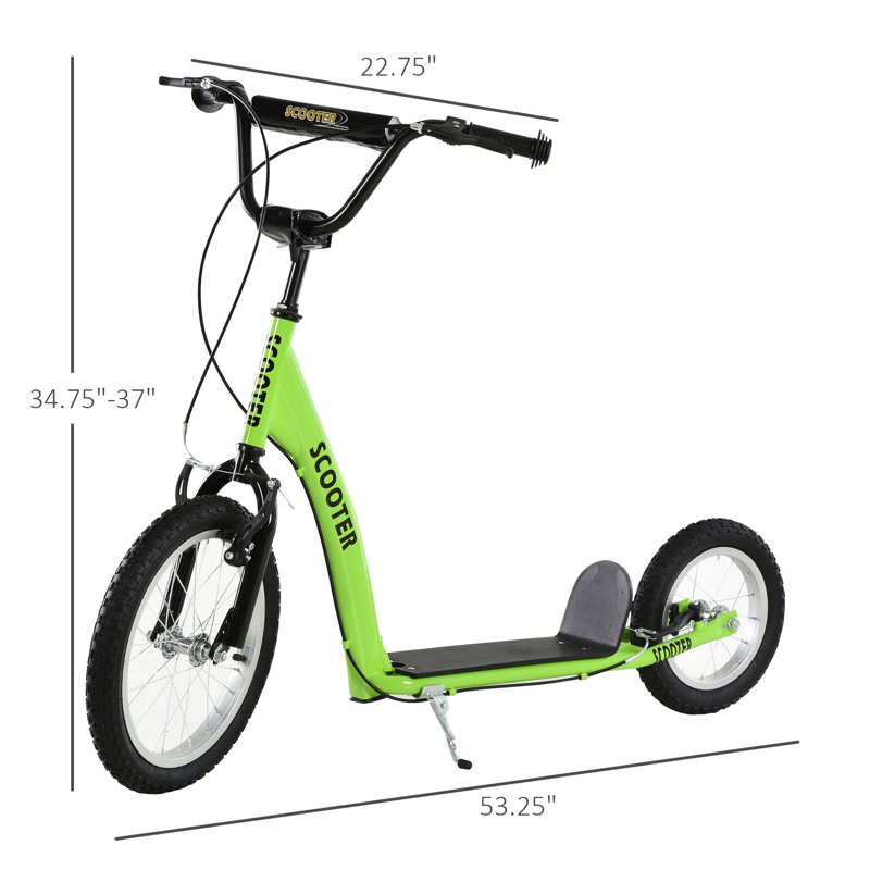 Green Adjustable Steel Frame Youth Kick Scooter with Dual Brakes