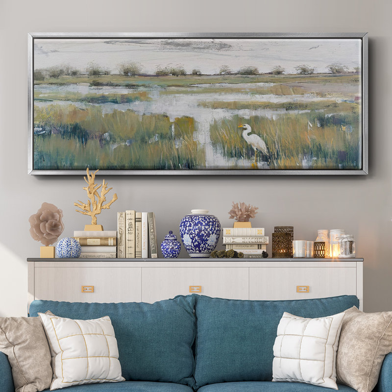 Marshland View VI, reproduction d'art sur toile, Argent, H 20 po x l 50 po x P 1,5 po