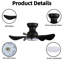 30 po Ventilateur de plafond encastré noir moderne avec lumière, 5 pales ABS, moteur à courant continu, réversible et DEL à intensité variable-526914789-526914788