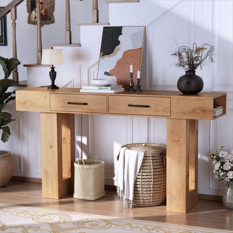 63-Inch Long Console Table, Wooden Rectangular Sofa Table Behind The Couch, Farmhouse Entryway Table For Entrance, Hallway, Living Room (Natural)