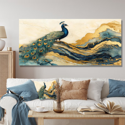 Golden Emerald And Agate Peacock Landscape - Peacock Wall Art