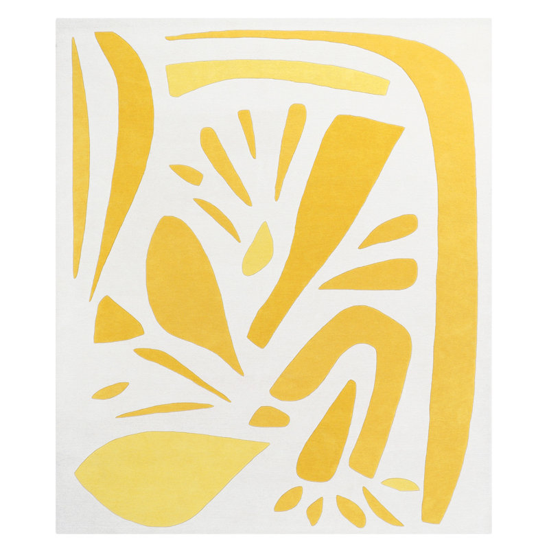 Alpha Hand Tufted Wool Area Rug in Yellow, Rectangle 5'7" x 6'7"