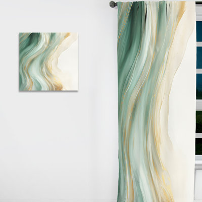 Gold And Green Soft Wave Fusion I - Abstract Shapes Room Darkening Abstract Curtain - 1 Panel