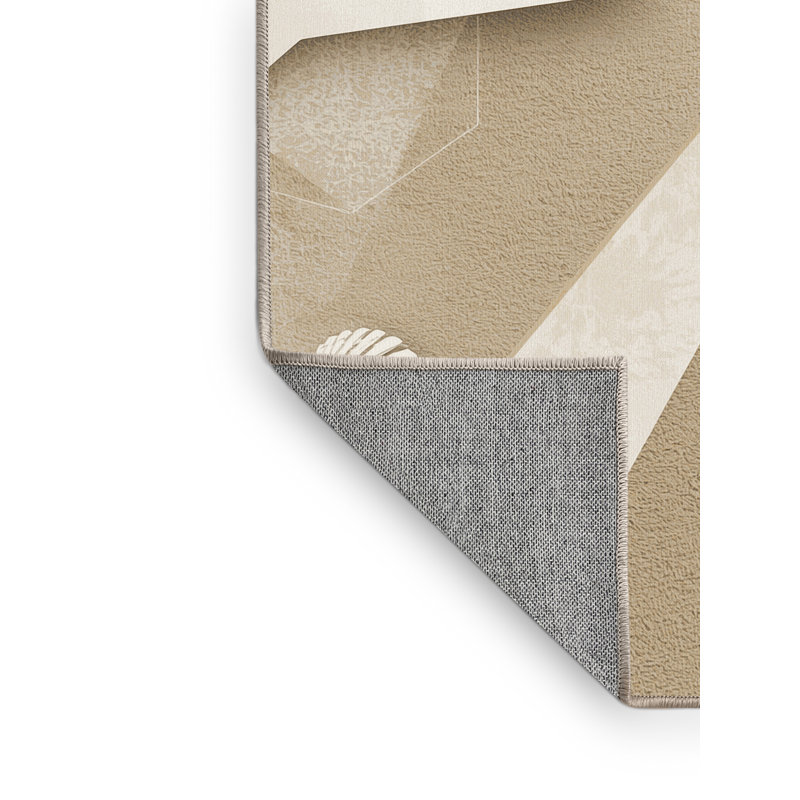 Machine Washable Peksenak Coastal Geometric Rug in Beige – Beige Binding, 8' Round
