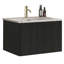Meuble-lavabo flottant rayé en chêne noir brossé de 24 po avec lavabo en céramique blanche, meuble-lavabo une pièce sans drain, pré-assemblé