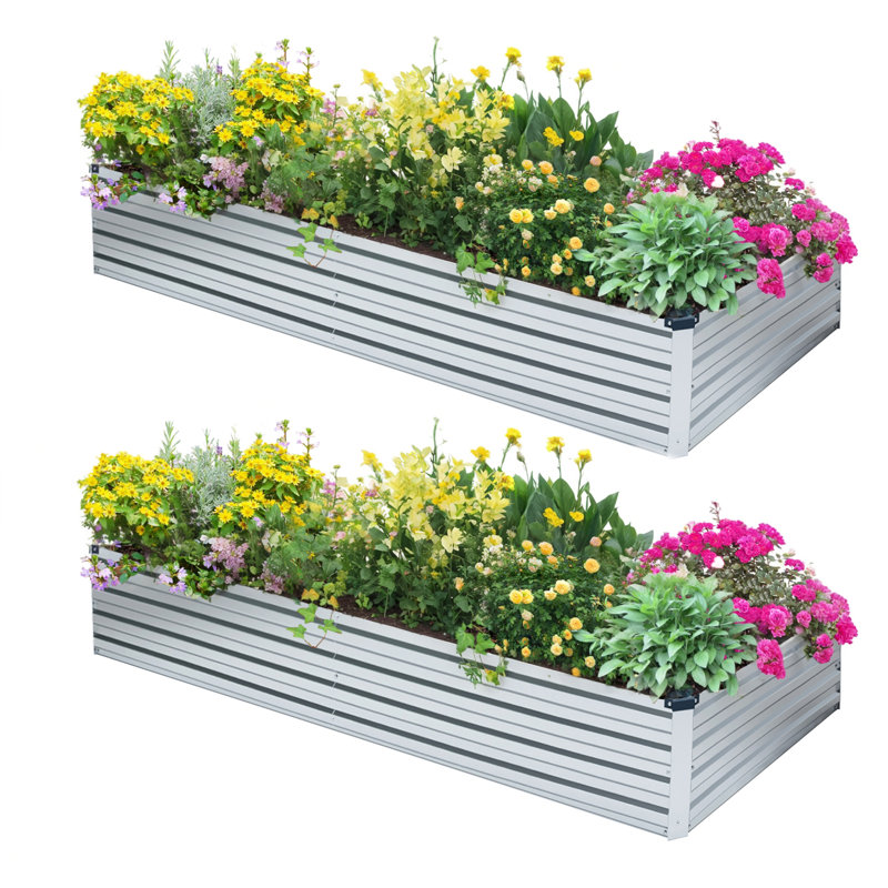 Lafayette Rectangular Galvanized Metal Raised Garden Bed, 12" H x 72" W x 36" D, Silver