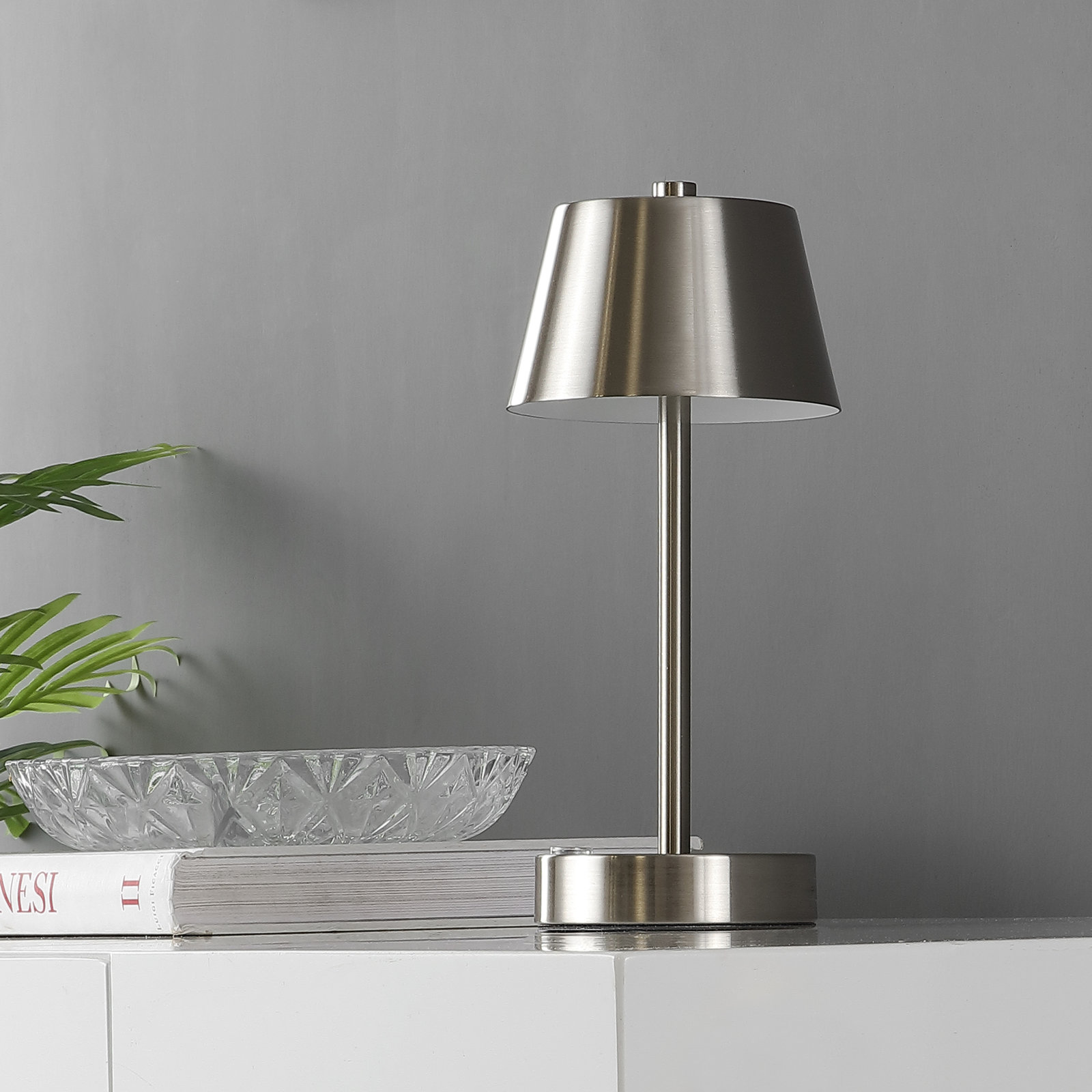 Staci Metal USB Table Lamp, Satin Nickel