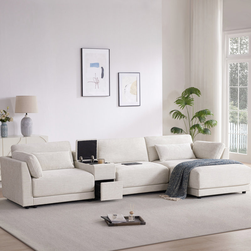 Canapé modulaire modulaire avec repose-pieds mobile pour le salon, Chenille beige