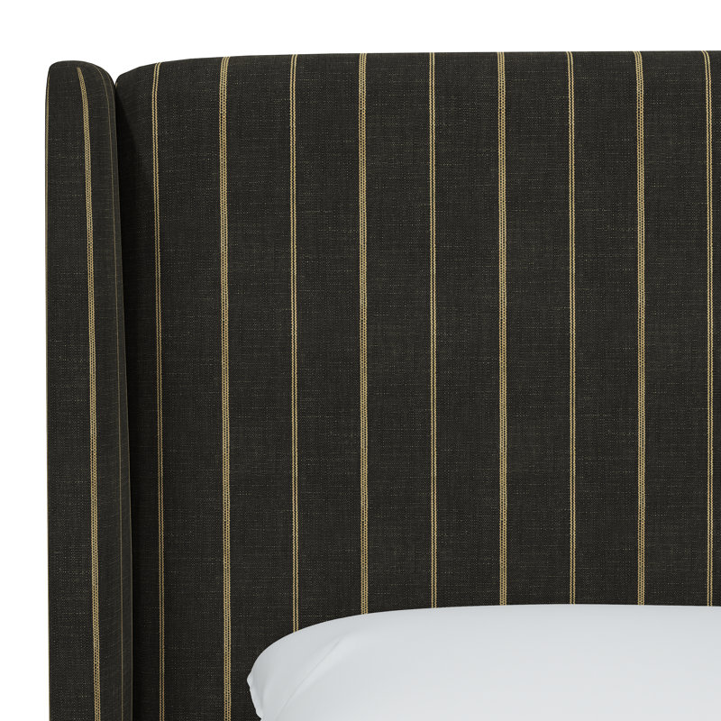 Tilly Upholstered Wingback Bed, California King, Fritz Peppercorn Stripe